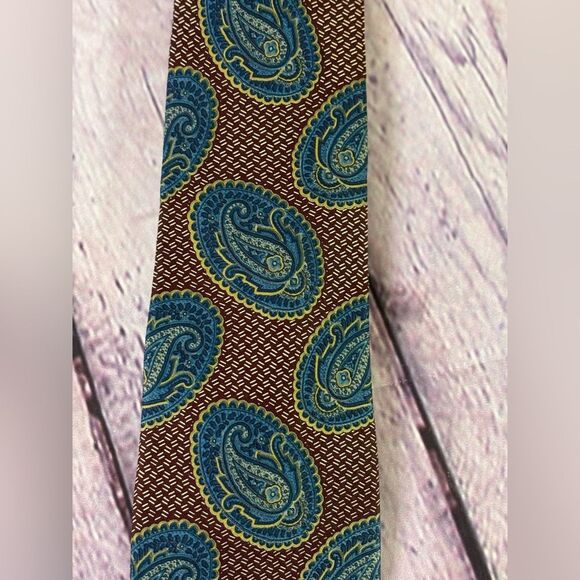Liberty of London Blue Gold Paisley on Red Gold Silk Necktie Formal Wedding - Picture 6 of 6